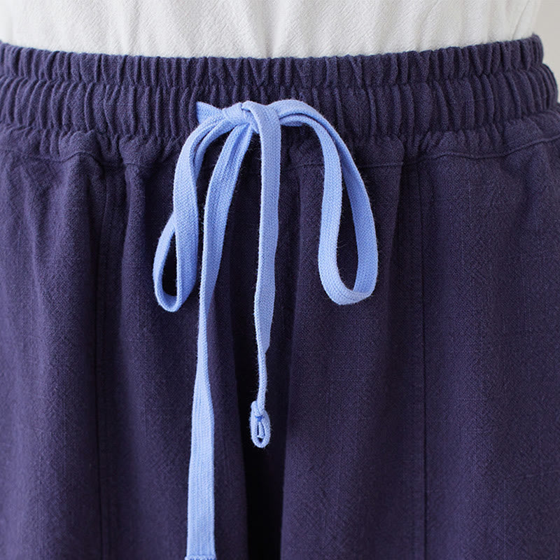 Buddha Stones Casual Plain Loose Rope Damskie Spodnie Bawełniano-Lniane Z Kieszeniami - image 19