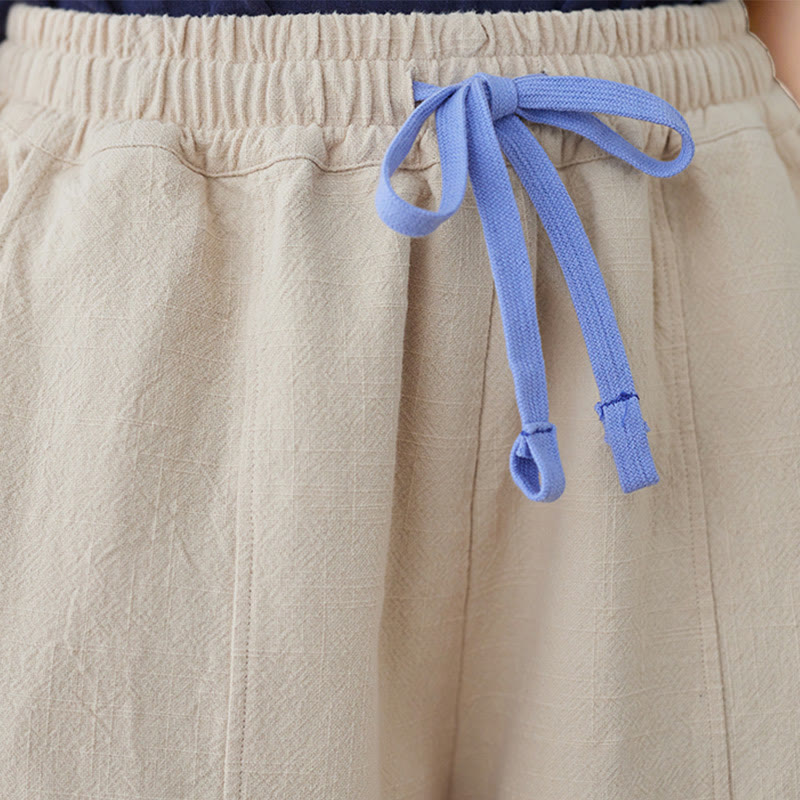 Buddha Stones Casual Plain Loose Rope Damskie Spodnie Bawełniano-Lniane Z Kieszeniami - image 16