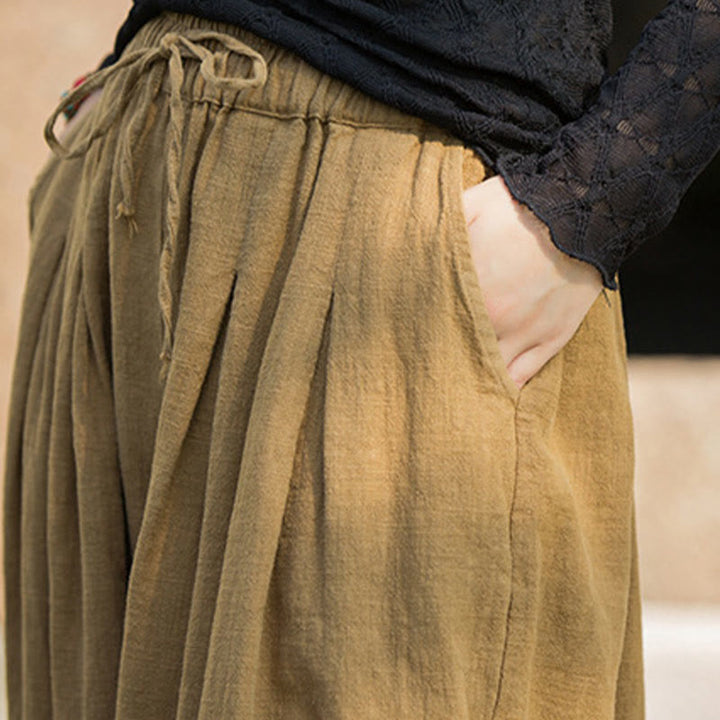 Buddha Stones Luźne Spodnie Damskie Z Ramią Bawełnianą Z Kieszeniami W Pasie Z Luźnym Pasem Wiązanym Sznurkiem - image 18