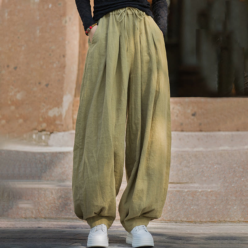Buddha Stones Luźne Spodnie Damskie Z Ramią Bawełnianą Z Kieszeniami W Pasie Z Luźnym Pasem Wiązanym Sznurkiem - image 34