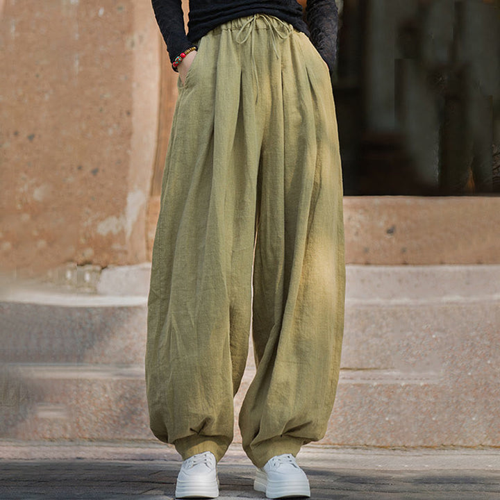 Buddha Stones Luźne Spodnie Damskie Z Ramią Bawełnianą Z Kieszeniami W Pasie Z Luźnym Pasem Wiązanym Sznurkiem - image 34