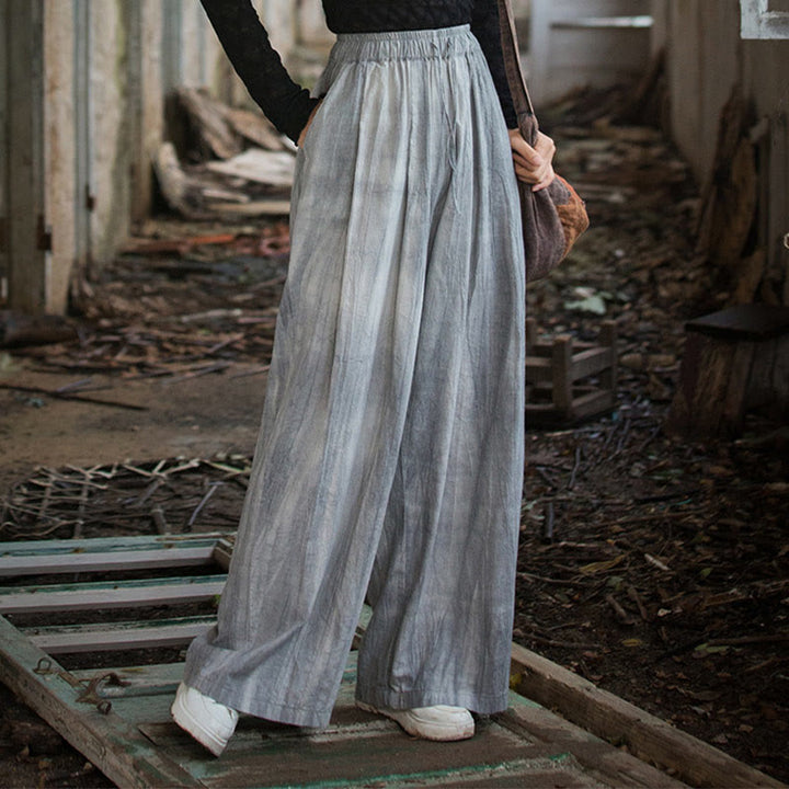 Buddha Stones Luźne, swobodne, gładkie, ręcznie robione, barwione metodą tie-dye, damskie, szerokie spodnie z bawełny ramii z kieszeniami