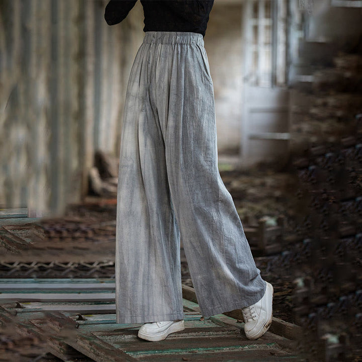 Buddha Stones Luźne, swobodne, gładkie, ręcznie robione, barwione metodą tie-dye, damskie, szerokie spodnie z bawełny ramii z kieszeniami