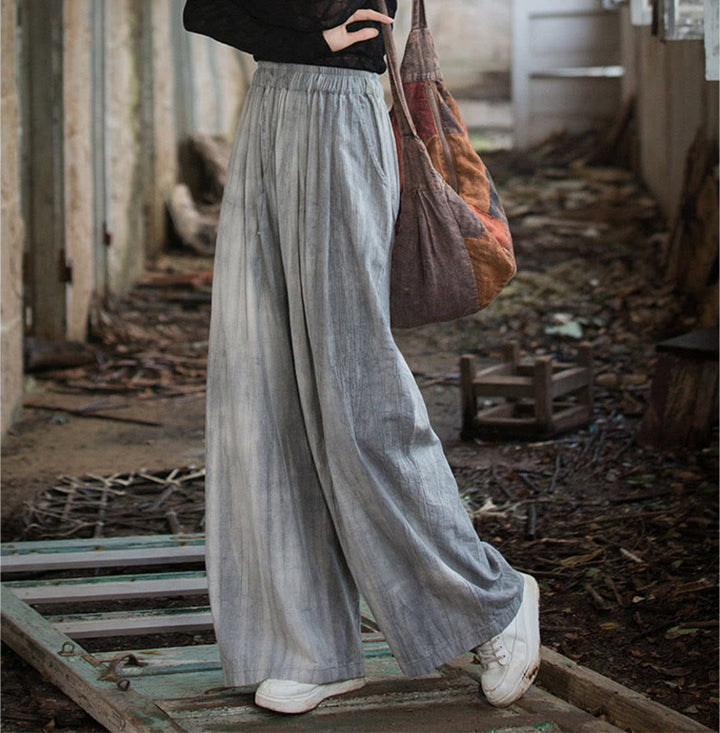 Buddha Stones Luźne, swobodne, gładkie, ręcznie robione, barwione metodą tie-dye, damskie, szerokie spodnie z bawełny ramii z kieszeniami