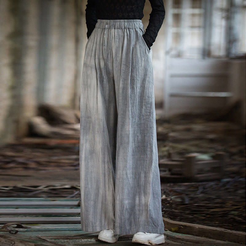Buddha Stones Luźne, swobodne, gładkie, ręcznie robione, barwione metodą tie-dye, damskie, szerokie spodnie z bawełny ramii z kieszeniami - image 2