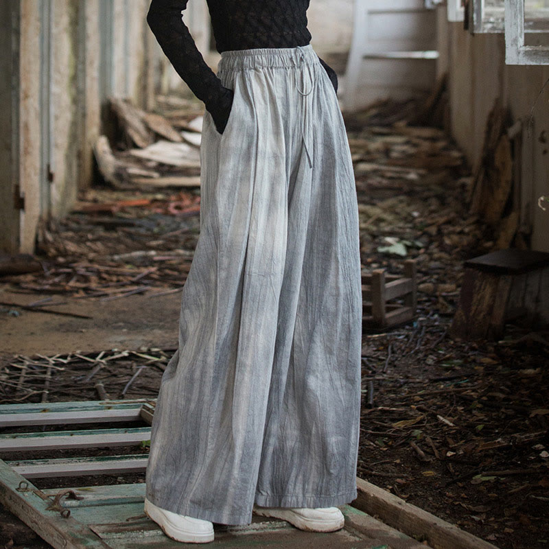 Buddha Stones Luźne, swobodne, gładkie, ręcznie robione, barwione metodą tie-dye, damskie, szerokie spodnie z bawełny ramii z kieszeniami