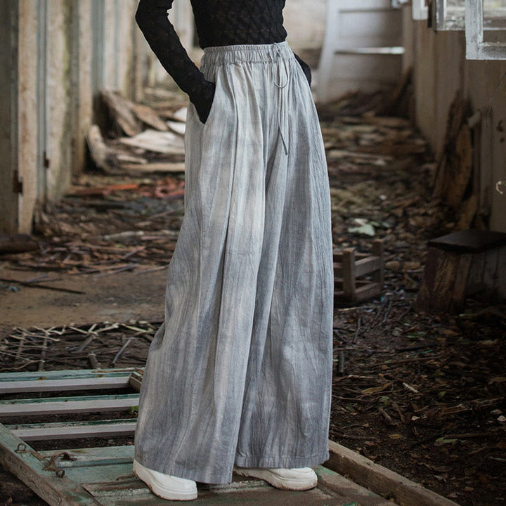 Buddha Stones Luźne, swobodne, gładkie, ręcznie robione, barwione metodą tie-dye, damskie, szerokie spodnie z bawełny ramii z kieszeniami