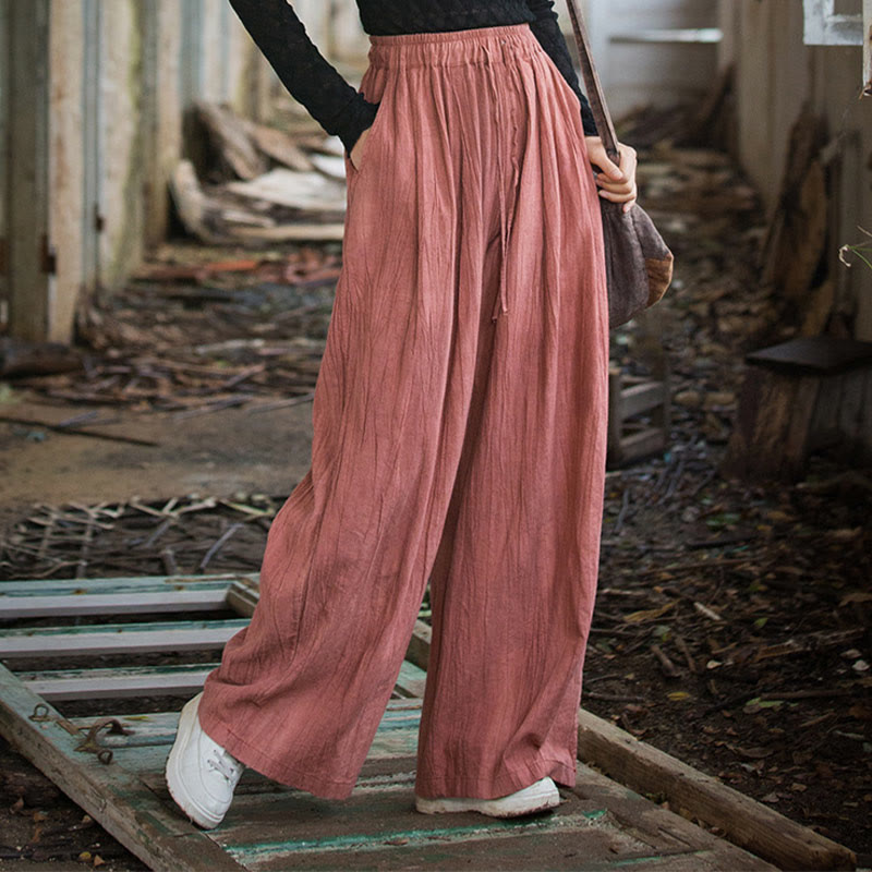 Buddha Stones Luźne, swobodne, gładkie, ręcznie robione, barwione metodą tie-dye, damskie, szerokie spodnie z bawełny ramii z kieszeniami