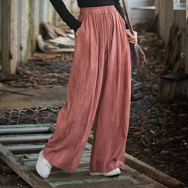Buddha Stones Luźne, swobodne, gładkie, ręcznie robione, barwione metodą tie-dye, damskie, szerokie spodnie z bawełny ramii z kieszeniami