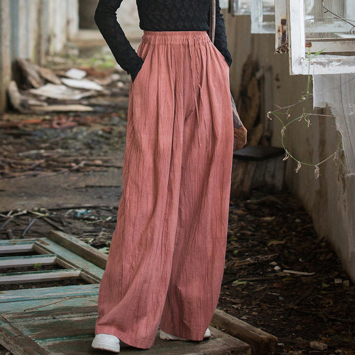 Buddha Stones Luźne, swobodne, gładkie, ręcznie robione, barwione metodą tie-dye, damskie, szerokie spodnie z bawełny ramii z kieszeniami