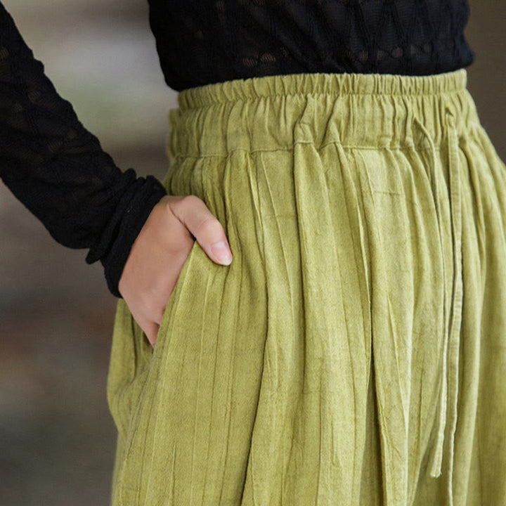 Buddha Stones Luźne, swobodne, gładkie, ręcznie robione, barwione metodą tie-dye, damskie, szerokie spodnie z bawełny ramii z kieszeniami