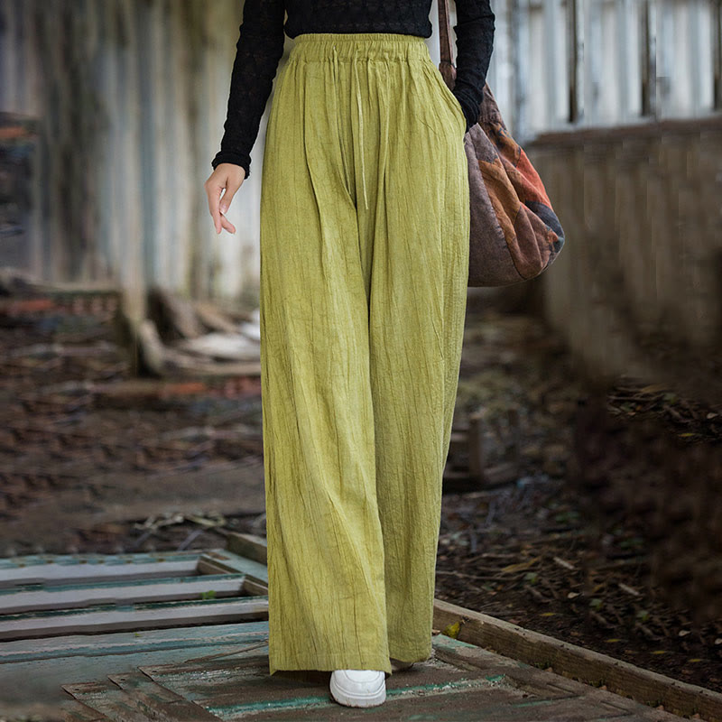 Buddha Stones Luźne, swobodne, gładkie, ręcznie robione, barwione metodą tie-dye, damskie, szerokie spodnie z bawełny ramii z kieszeniami