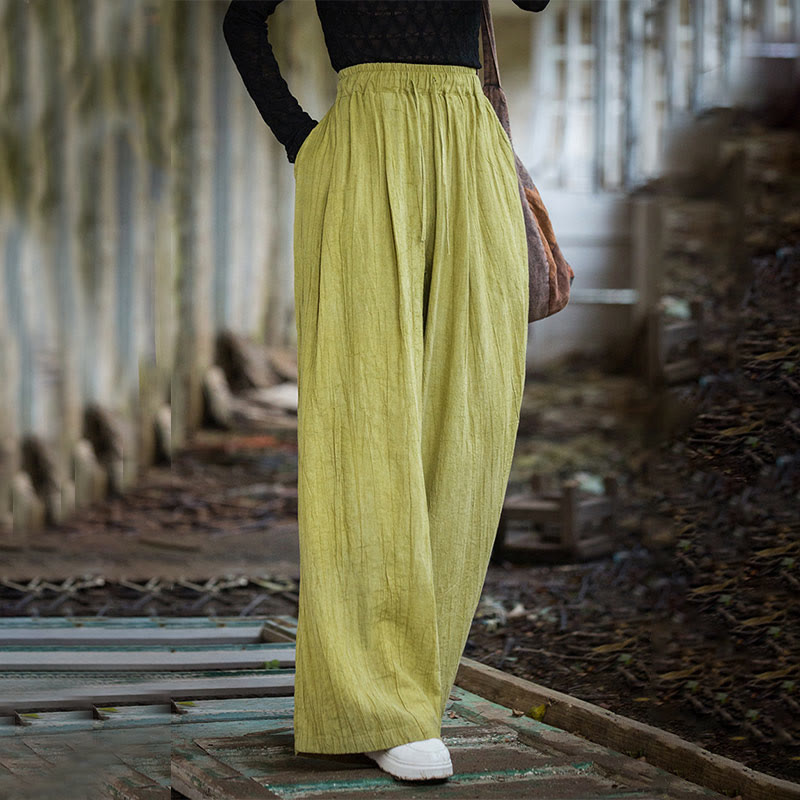 Buddha Stones Luźne, swobodne, gładkie, ręcznie robione, barwione metodą tie-dye, damskie, szerokie spodnie z bawełny ramii z kieszeniami