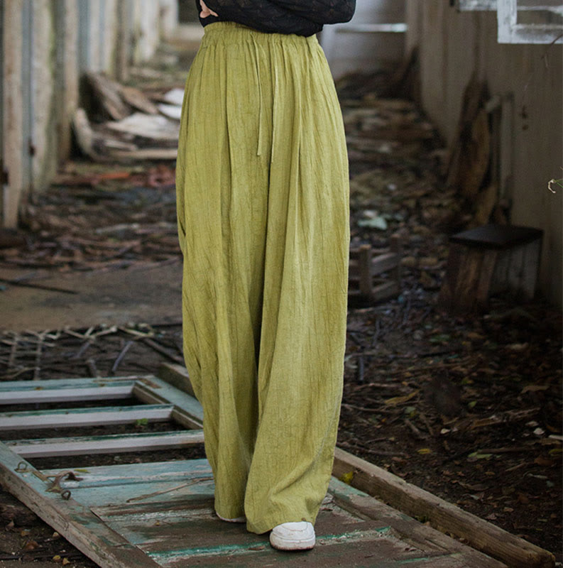 Buddha Stones Luźne, swobodne, gładkie, ręcznie robione, barwione metodą tie-dye, damskie, szerokie spodnie z bawełny ramii z kieszeniami