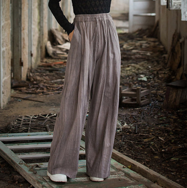 Buddha Stones Luźne, swobodne, gładkie, ręcznie robione, barwione metodą tie-dye, damskie, szerokie spodnie z bawełny ramii z kieszeniami
