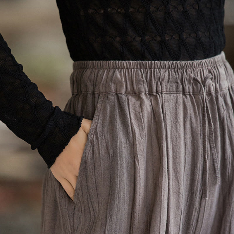 Buddha Stones Luźne, swobodne, gładkie, ręcznie robione, barwione metodą tie-dye, damskie, szerokie spodnie z bawełny ramii z kieszeniami