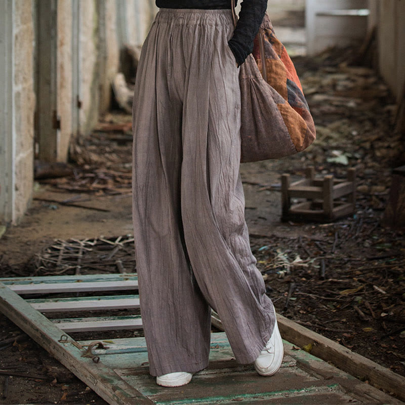 Buddha Stones Luźne, swobodne, gładkie, ręcznie robione, barwione metodą tie-dye, damskie, szerokie spodnie z bawełny ramii z kieszeniami