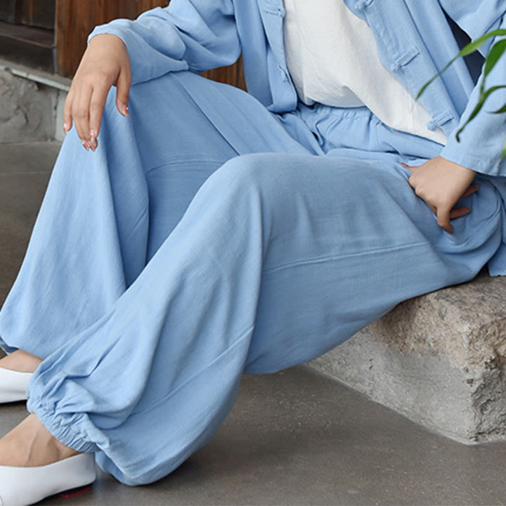 Spodnie lniane damskie z kieszeniami Buddha Stones Casual Plain Loose - image 6