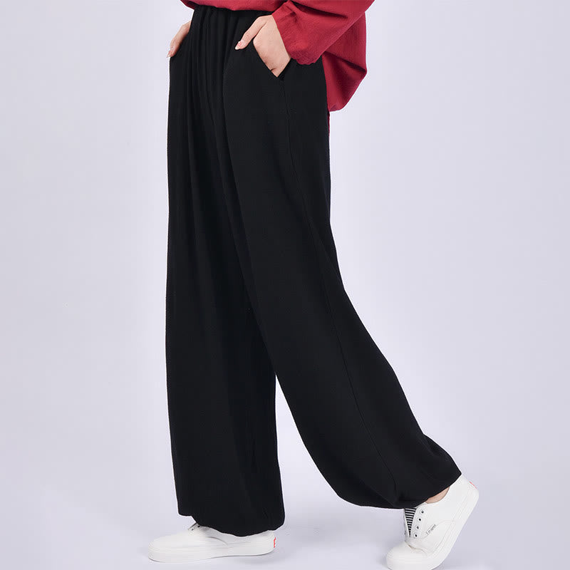 Spodnie lniane damskie z kieszeniami Buddha Stones Casual Plain Loose