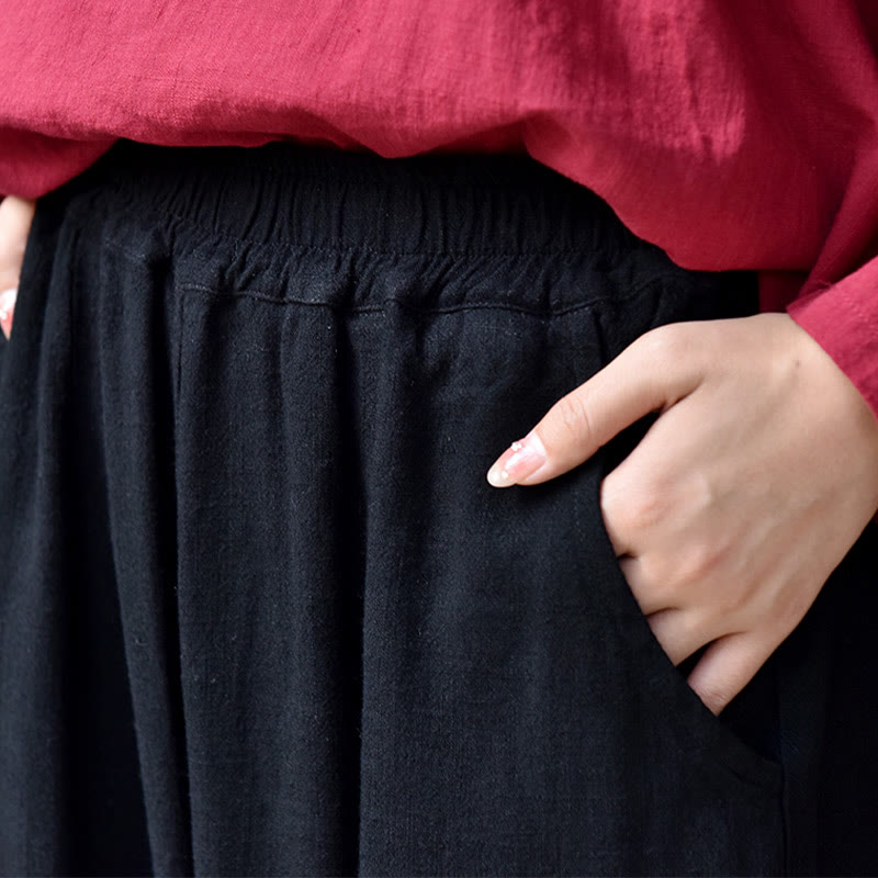 Spodnie lniane damskie z kieszeniami Buddha Stones Casual Plain Loose - image 15