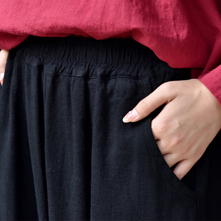 Spodnie lniane damskie z kieszeniami Buddha Stones Casual Plain Loose - image 15