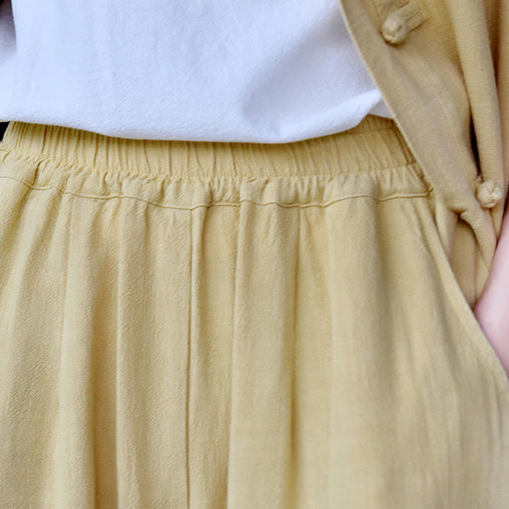 Spodnie lniane damskie z kieszeniami Buddha Stones Casual Plain Loose - image 24