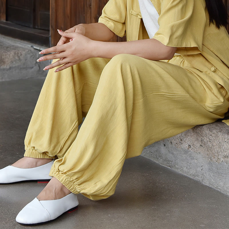 Spodnie lniane damskie z kieszeniami Buddha Stones Casual Plain Loose - image 23