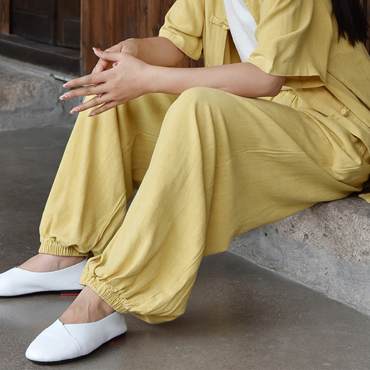 Spodnie lniane damskie z kieszeniami Buddha Stones Casual Plain Loose - image 23