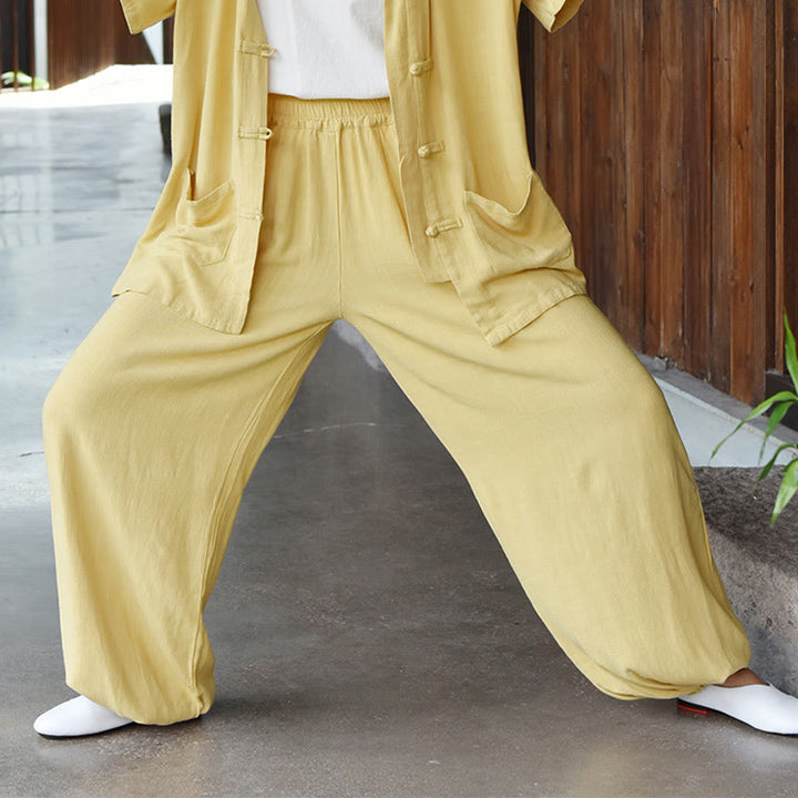 Spodnie lniane damskie z kieszeniami Buddha Stones Casual Plain Loose