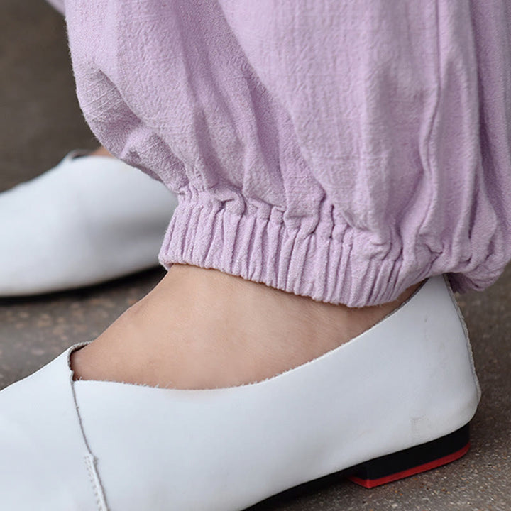 Spodnie lniane damskie z kieszeniami Buddha Stones Casual Plain Loose - image 28