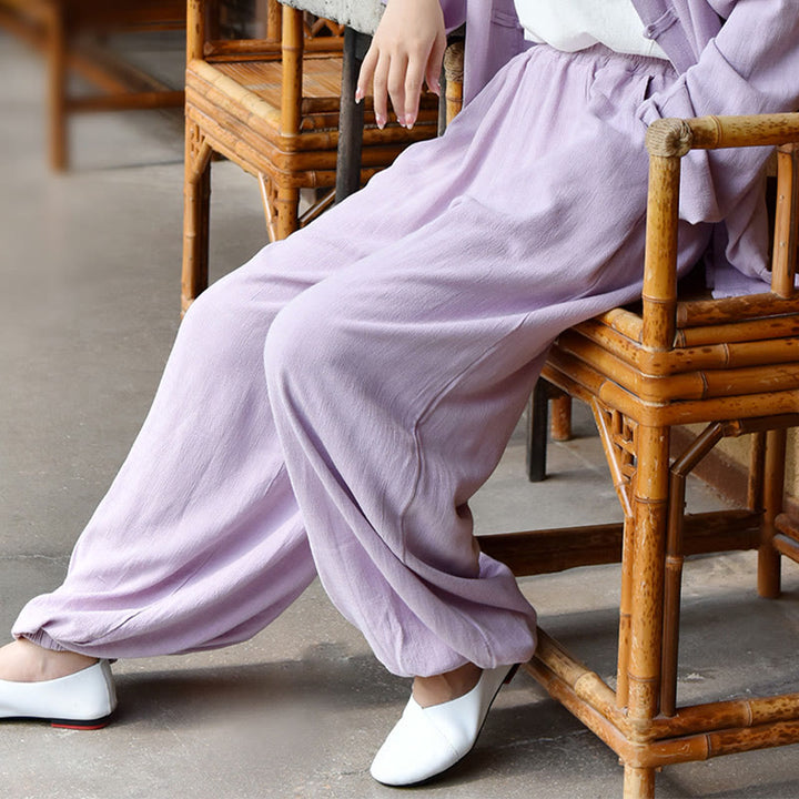 Spodnie lniane damskie z kieszeniami Buddha Stones Casual Plain Loose - image 26