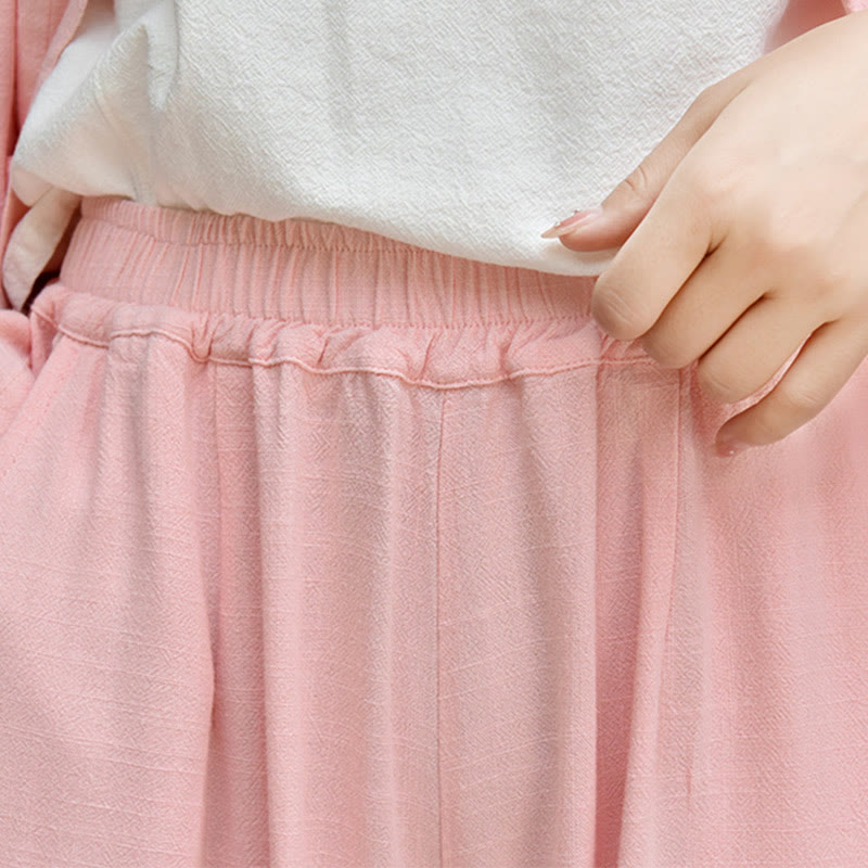 Spodnie lniane damskie z kieszeniami Buddha Stones Casual Plain Loose - image 32