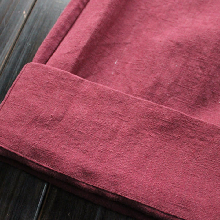 Spodnie damskie z szerokimi nogawkami i kieszeniami Buddha Stones Casual Plain Loose Ramie