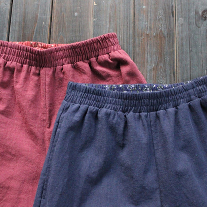 Spodnie damskie z szerokimi nogawkami i kieszeniami Buddha Stones Casual Plain Loose Ramie