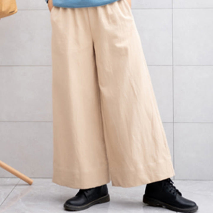 Spodnie damskie z szerokimi nogawkami i kieszeniami Buddha Stones Casual Plain Loose Ramie