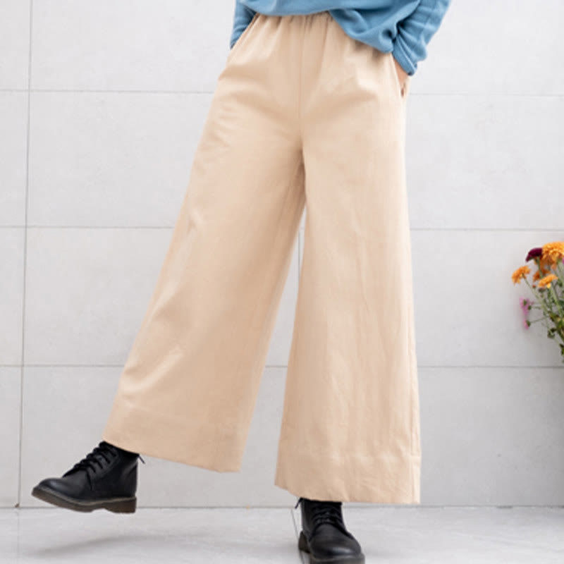 Spodnie damskie z szerokimi nogawkami i kieszeniami Buddha Stones Casual Plain Loose Ramie