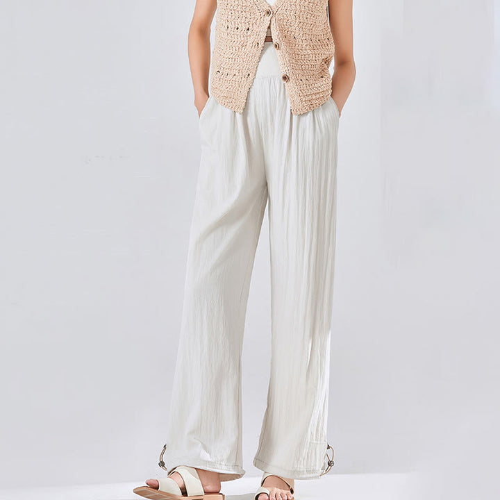 Spodnie damskie z szerokimi nogawkami i kieszeniami, z wiskozy, z szerokimi nogawkami i kieszeniami, z szerokimi nogawkami i elastycznym wsparciem brzucha, z Buddha Stones - Muszla - US8-10, UK/AU12-14, EU40-42 (XL) - image 0