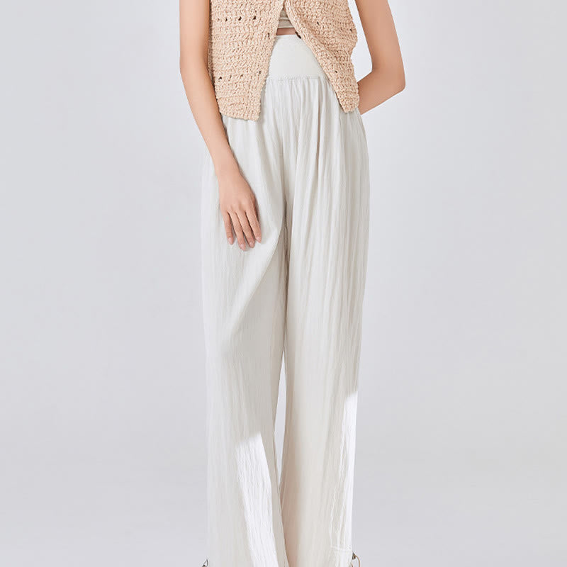 Spodnie damskie z szerokimi nogawkami i kieszeniami, z wiskozy, z szerokimi nogawkami i kieszeniami, z szerokimi nogawkami i elastycznym wsparciem brzucha, z Buddha Stones - image 1