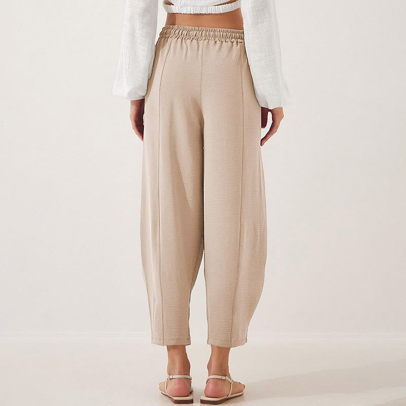 Spodnie damskie Buddha Stones Casual Plain Loose Drawstring z poliestru o długości 7/8 z kieszeniami - image 1