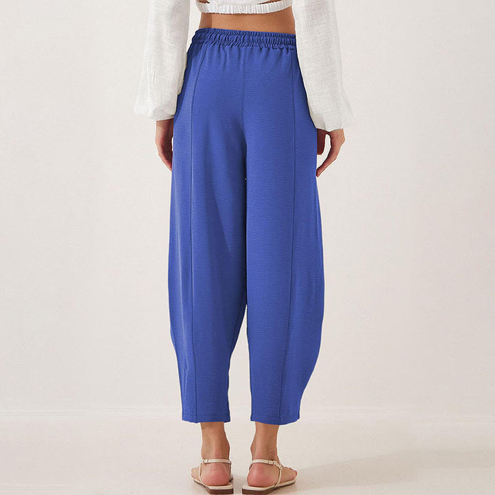 Spodnie damskie Buddha Stones Casual Plain Loose Drawstring z poliestru o długości 7/8 z kieszeniami