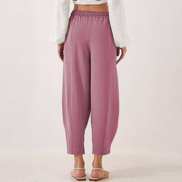 Spodnie damskie Buddha Stones Casual Plain Loose Drawstring z poliestru o długości 7/8 z kieszeniami