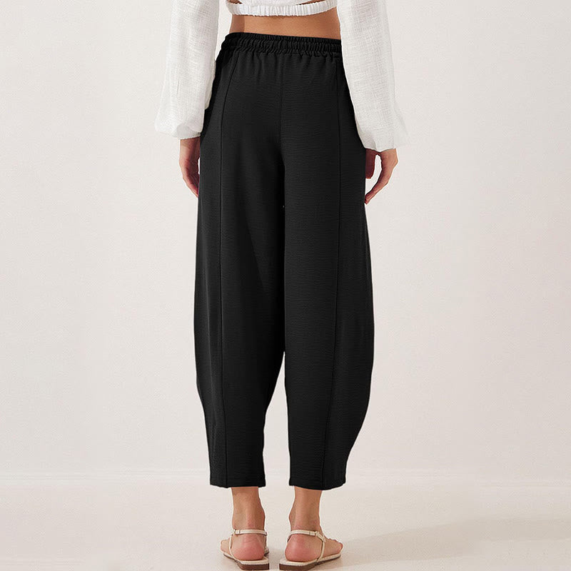 Spodnie damskie Buddha Stones Casual Plain Loose Drawstring z poliestru o długości 7/8 z kieszeniami