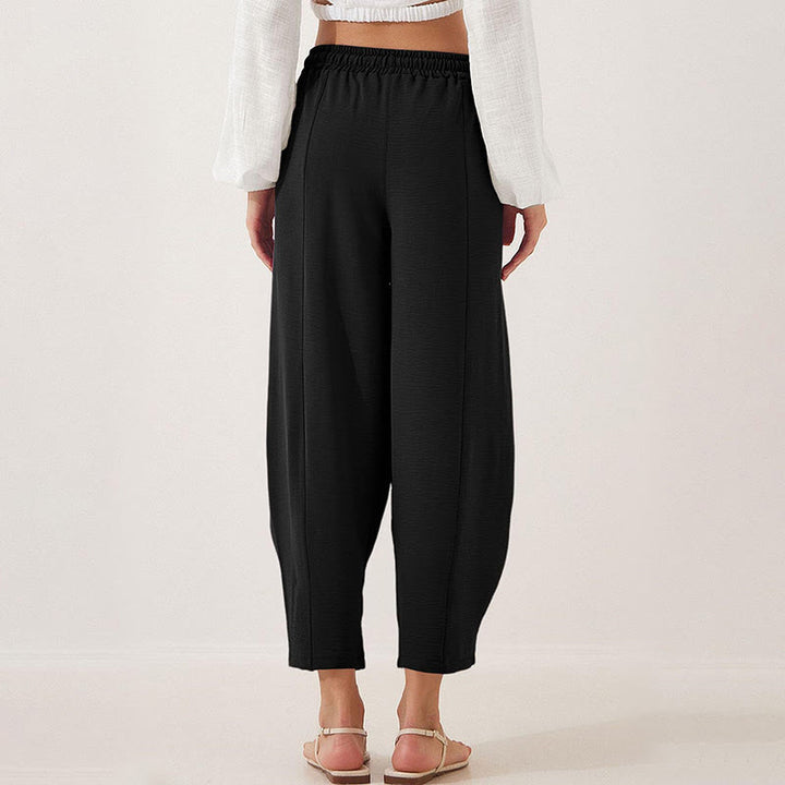 Spodnie damskie Buddha Stones Casual Plain Loose Drawstring z poliestru o długości 7/8 z kieszeniami