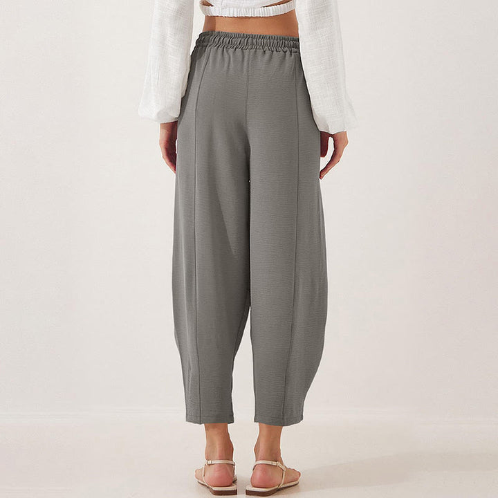 Spodnie damskie Buddha Stones Casual Plain Loose Drawstring z poliestru o długości 7/8 z kieszeniami