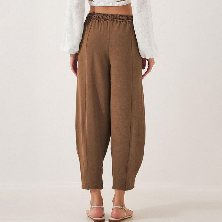 Spodnie damskie Buddha Stones Casual Plain Loose Drawstring z poliestru o długości 7/8 z kieszeniami
