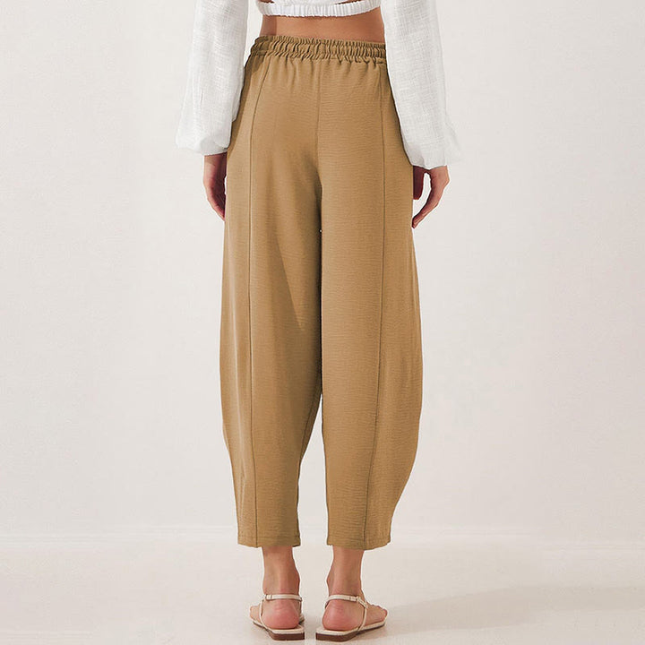 Spodnie damskie Buddha Stones Casual Plain Loose Drawstring z poliestru o długości 7/8 z kieszeniami
