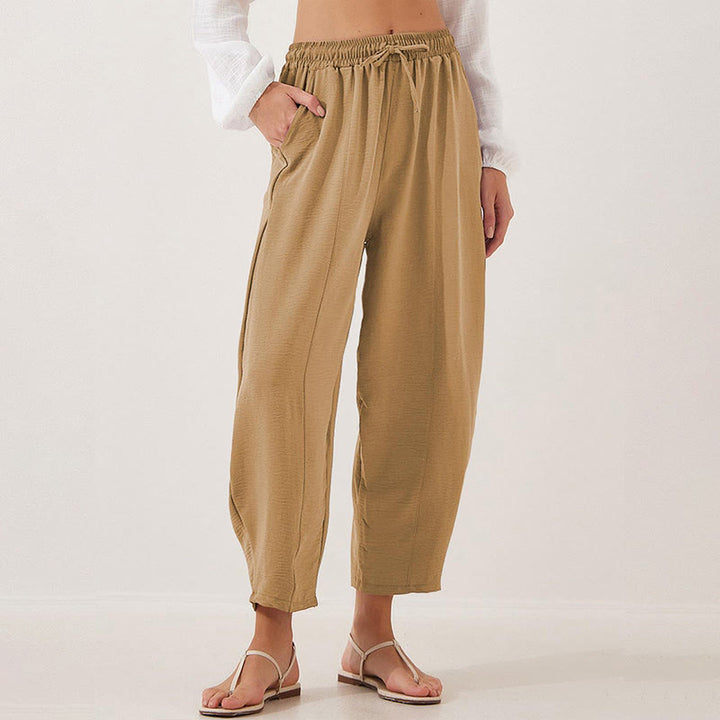 Spodnie damskie Buddha Stones Casual Plain Loose Drawstring z poliestru o długości 7/8 z kieszeniami