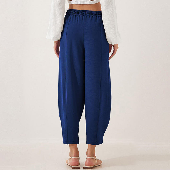 Spodnie damskie Buddha Stones Casual Plain Loose Drawstring z poliestru o długości 7/8 z kieszeniami