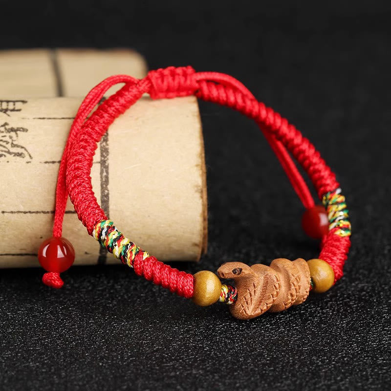 Buddha Stones Ręcznie robione Chińskie Zodiak Czerwony Sznurek Brzoskwiniowy Bransoletka Szczęścia