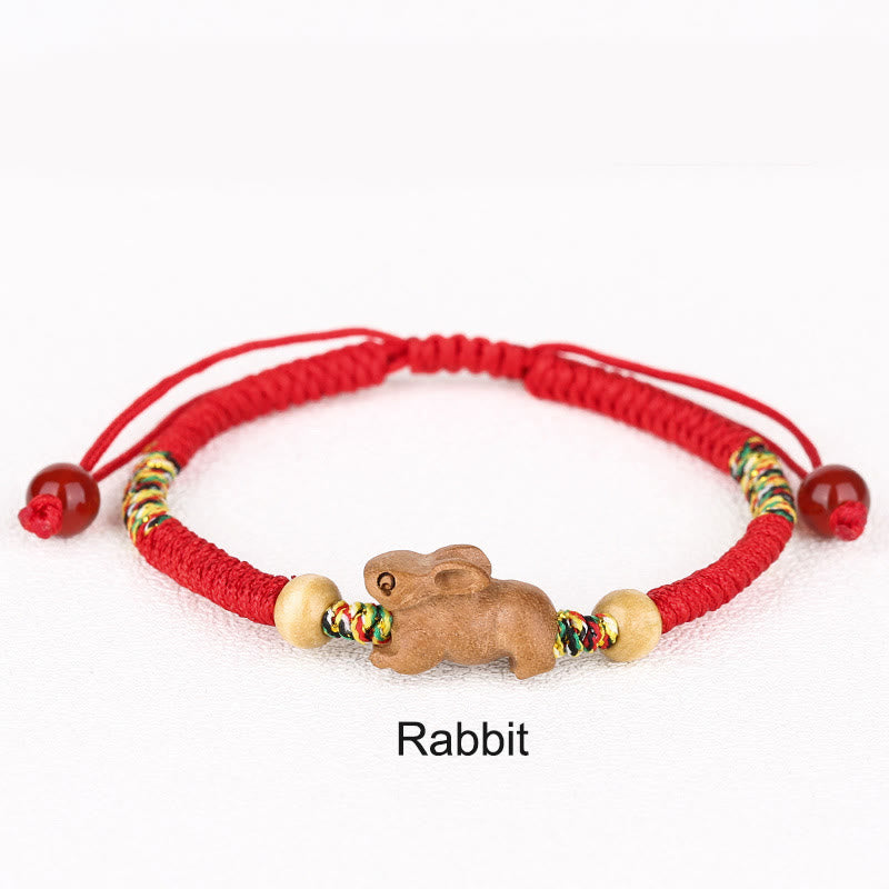 Buddha Stones Ręcznie robione Chińskie Zodiak Czerwony Sznurek Brzoskwiniowy Bransoletka Szczęścia